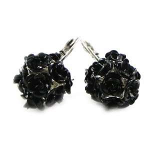   Earrings / dormeuses french touch Boules De Roses black.: Jewelry