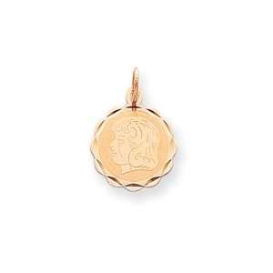  14k Rose Gold Girl Head in Scalloped Disc Charm West 
