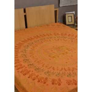  Cotton Bed Sheet Bedspread Embellished with Silk Thread 