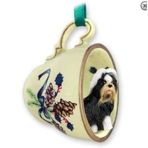 Christmas Tree Ornament   Long Haired Shih Tzu in Poinsettia Tea Cup
