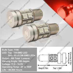   LED Bulbs (2W Top + 10x0.2W Side)   1157 Type / Red (Pair): Automotive