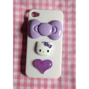 Hello Kitty White / Purple Glitter Kawaii Bow Deco Iphone 