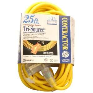   12/3 Wire Gauge Tri Source SJEOW Outdoor Vinyl Extension Cord, 25 Feet
