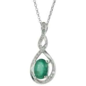  14K White Gold 0.85cttw Round Diamond and Oval Emerald 