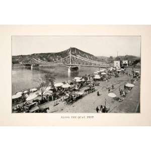  1903 Print Quay Wharf Bridge Pest Danube River East Bank 