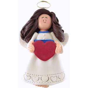 3251 Angel with Heart: Female Brunette Personalized Christmas Holiday 