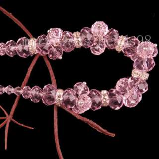 Pink Crystal Faceted Beads Necklace 17 G1332  