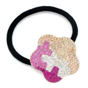   Hair Tie with Pink Light Orange and Silver Swarovski Crystals (3582