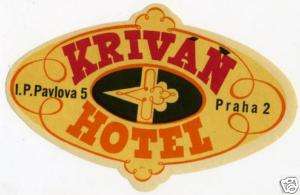Krivan Hotel   PRAGUE   Old Luggage Label  
