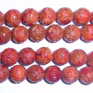 8MM ROUND FRUIT CARVED CORAL RED BEADS 15L  