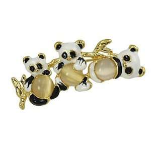  Gold Plated Black and White Panda Brooch Pin: Jewelry