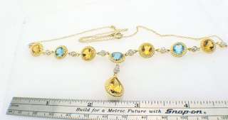 14k Gold Blue & Yellow Topaz Diamond Necklace  