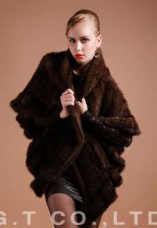 0301 Knitted Mink Fur Shawl Poncho Stole Shrug Cape Robe Tippet Amice 