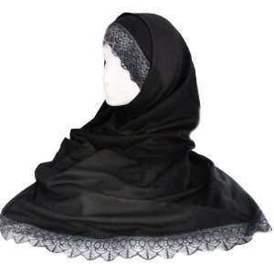  Black 2 Piece Extra Long Al Amira Hijab with Grey Lace 
