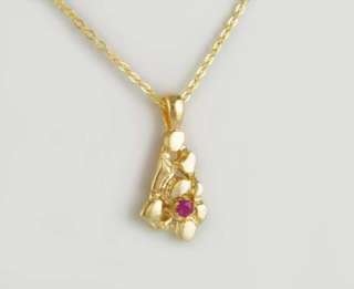 14kt Gold Ep Nugget Pendant W/ Genuine Red Ruby  