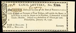 100 Winning Company 1796 Canal Lottery Ticket  