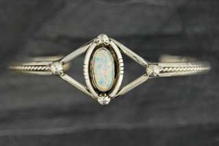 Sterling Silver Created White Opal Cuff Bracelet  