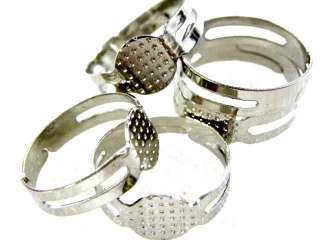 24 PCS SILVER PLATED BLANK RING 18MM ADJUSTABLE N1366  