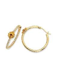 Gold plated Sterling Silver Sim.Ruby & Yell/Wht CZ Hoop Earrings