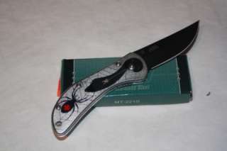 MTech Silver Spider Folding Pocket Black Plain edge Knife Liner 
