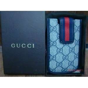Iphone 4/4G/4S I Pod Touch Gucci Leather Case Blue with Red Designer 