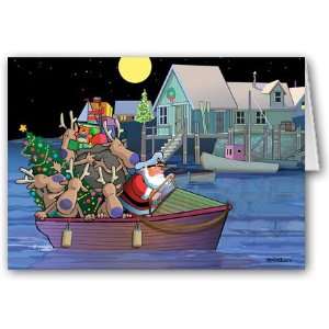  Boating Santa & Reindeer Christmas Card