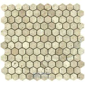  Hexagon light travertine tumbled 12 x 12 mesh backed 