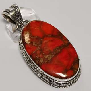 CHARMING  HUGE COPPER RED TURQUOISE VINTAGE STYLE & .925 STERLING 