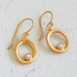 Baroni Floating Pearl Earrings 24k gold over sterling silver  