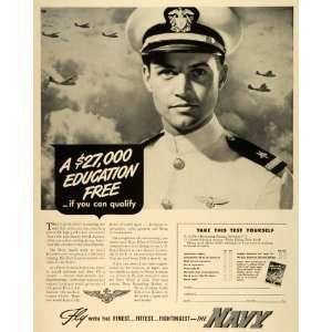  1942 Ad WWII Navy Recruiting Free Education Schooling 