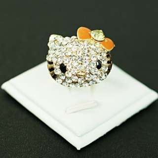 Cute Bowknot Kitty Cat Gold Plated Bridal Gemstone CZ Finger Adjust 