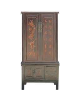 Vintage Chinese Floral Painting Stack Cabinet s1339  