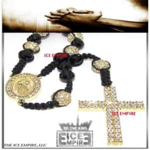 Hip Hop Bling Gold Disco Balls Virgin Mary Rosary Cross Necklace Cz 28 