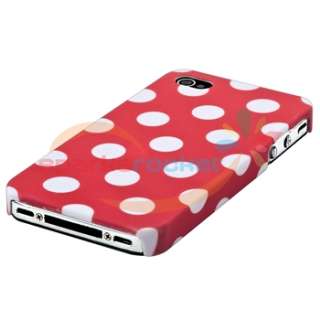 Red Large Dot Skin Case+Privacy Filter Protector For Apple iPhone 4 4S 
