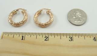 14K Rose Gold Hoop Earrings Italy Textured Hollow Milor  