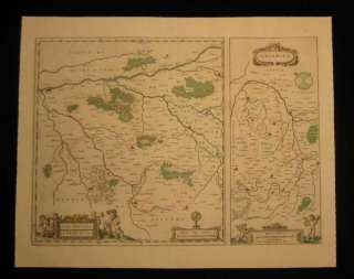 1644 Original Blaeu Map of Loudun Mirebeau France Wine Region Large 