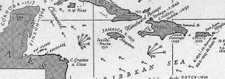 WEST INDIES:1600 1660:Caribbean,Colonial Era, sketch map,1942  