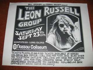   RUSSEL GROUP BILL GRAHAM CONCERT ROLLED 22 X 17 POSTER VG    