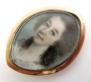 Ant. Late 1700s/Early 1800s Gold Mounted Fine Painted Portrait 