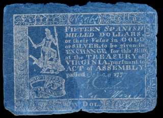 Virginia, October 20, 1777 $15 Dollar Colonial Note signed Dickson 