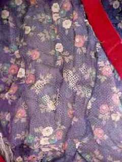 1800s Floral Day Dress*Shawl Collar~Long Skirt~V Overskirt~Ruffles~Net 