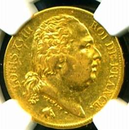 1824 A FRANCE LOUIS XVIII GOLD COIN 20 FRANCS NGC SCARCE  