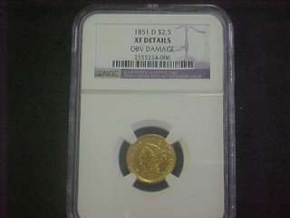1851 D $2 1/2 LIBERTY HEAD GOLD PIECE NGC XF *RARE*  