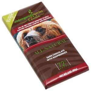 Endangered Species Grizzly, Dark Chocolate (72%) with Raspberries, 3 