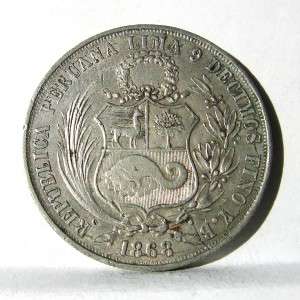 PERU: large 1868 (Lima) silver 1 Sol/Un Sol; toned XF $$ REDUCED 