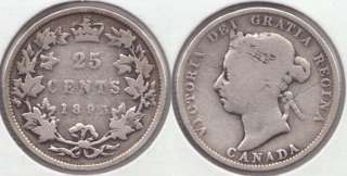 1893 Canadian Silver Quarter 25 cents ~  
