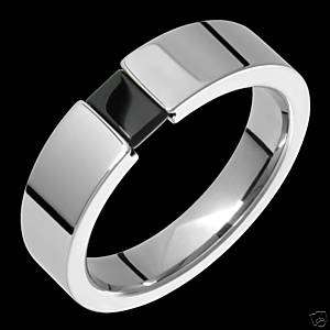 Titanium Rings Black Onyx Ring Tension Set Wedding Band  