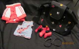 SMALL TOY SIZED DOG CARRIER PURSE/CLOTHES/HARNESS/COLLAR/ALL IN GREAT 