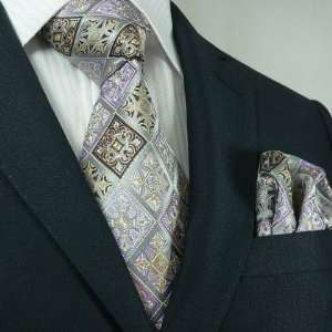  Landisun 90K Purples Novelty Pattern Mens Silk Tie Set 