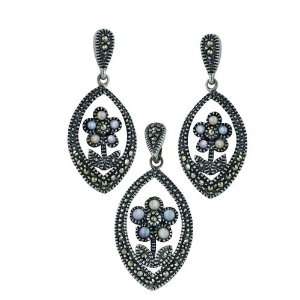   Shape Dangle Earrings and Pendant Set Silver Empire Jewelry Jewelry